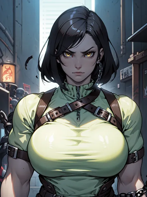 chainmail chainmail chainmail chainmail hilt hilt hilt hilt solo girl big muscles huge breasts black hair yellow eyes pale skin stern expression 