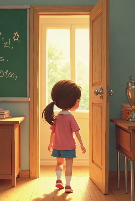 cartoon girl walking in front of a door in a classroom, a picture by Wayne England, shutterstock, naive art, animation still, opening door, video animation, animation illustrative style, 2 d animation, about to enter doorframe, 2d animation, animation film...