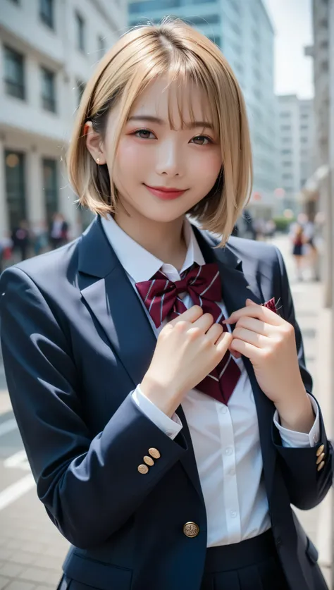 score_9, score_8_up, score_7_up, super detailed, BREAK Complete Anatomy , 32K, masterpiece , TOP QUALITY, super high definition , beautiful face and eye details , beautiful Japanese woman , blonde hair, invalid,smile, steam, school uniform, bla...