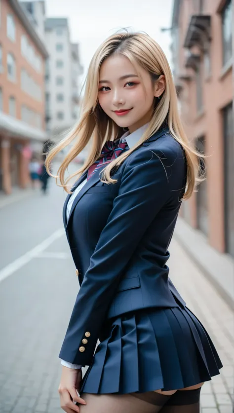 score_9, score_8_up, score_7_up, super detailed, BREAK Complete Anatomy , 32K, masterpiece , TOP QUALITY, super high definition , beautiful face and eye details , beautiful Japanese woman , blonde hair, invalid,smile, steam, school uniform, bla...