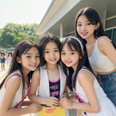 (Completely naked下着姿)、((Super cute and popular idol、Four super cute, tiny elementary school girls in one photo))、(masterpiece).A perfect, beautiful, lovely, captivating &#39;s smile、((5 small high-definition whole body photos of 4 people in 1))、((Short Hai...