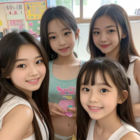 (Completely naked下着姿)、((Super cute and popular idol、Four super cute, tiny elementary school girls in one photo))、(masterpiece).A perfect, beautiful, lovely, captivating 's smile、((5 small high-definition whole body photos of 4 people in 1))、((Short Hai...