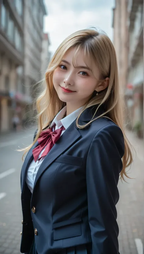 score_9, score_8_up, score_7_up, super detailed, BREAK Complete Anatomy , 32K, masterpiece , TOP QUALITY, super high definition , beautiful face and eye details , beautiful Japanese woman , blonde hair, invalid,smile, steam, school uniform, bla...
