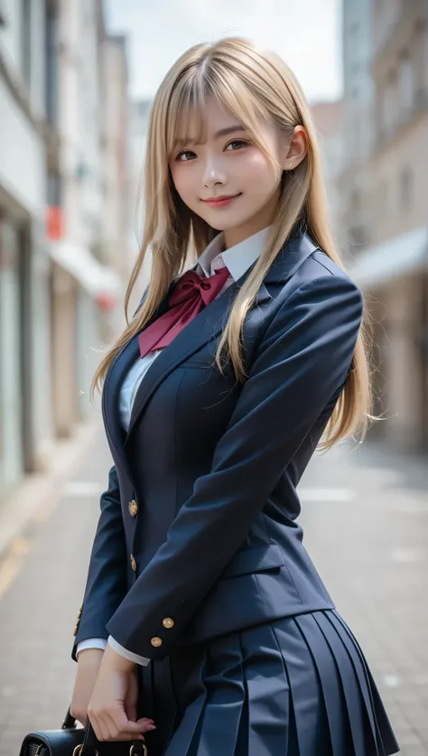 score_9, score_8_up, score_7_up, super detailed, BREAK Complete Anatomy , 32K, masterpiece , TOP QUALITY, super high definition , beautiful face and eye details , beautiful Japanese woman , blonde hair, invalid,smile, steam, school uniform, bla...