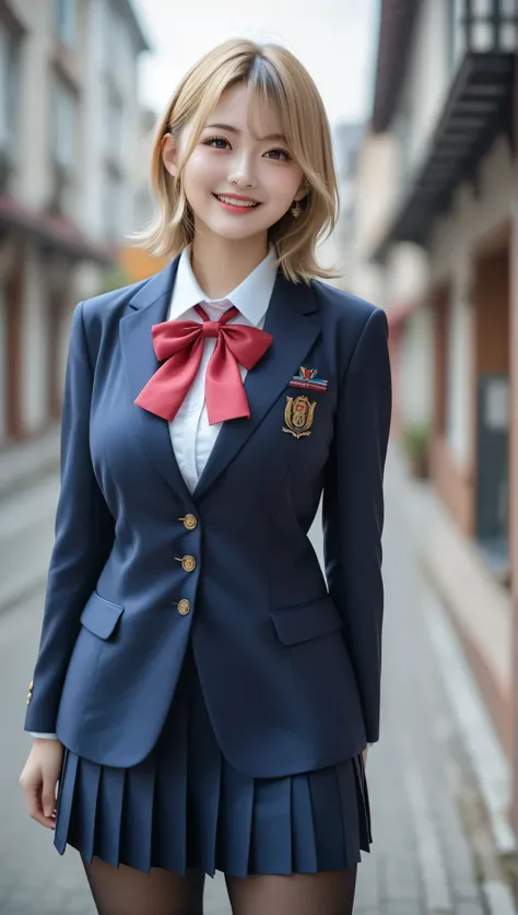 score_9, score_8_up, score_7_up, super detailed, BREAK Complete Anatomy , 32K, masterpiece , TOP QUALITY, super high definition , beautiful face and eye details , beautiful Japanese woman , blonde hair, invalid,smile, steam, school uniform, bla...