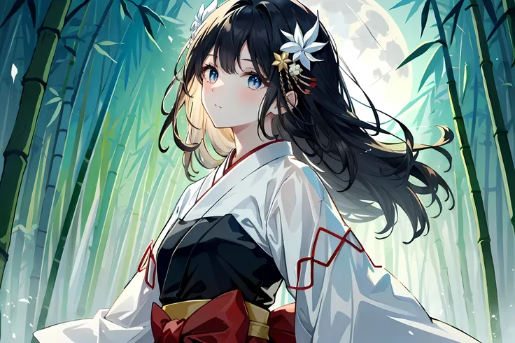 masterpiece, top quality, best quality, ultra high resolution, highly detailed, ultra-detailed art, intricate details, (pale skin, flawless skin:1.2), BREAK
1girl, divine beauty, kaguya-hime, traditional Japanese juni hitoe, long black hair, (silky hair:1....