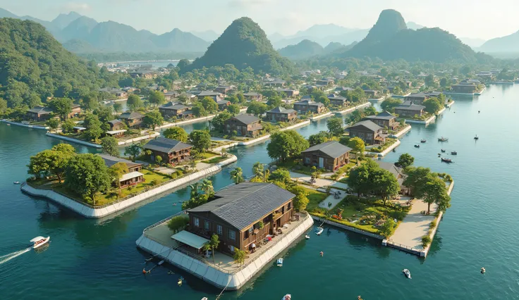 A huge sustainbility floating town, there are peoples feed cattle farms, goat farms, chicken farms, pig farms, with thair own fence each raft, connected together like big white raft, there are vegetables an fruits gardens beside, and designed shape house w...