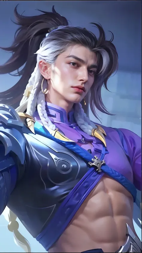 (Masterpiece:1.4), (best quality:1.2), enduring sword talon, 1 man, male focus, shoulder, muscle, strong man, tatto, detail body, sixpack abs