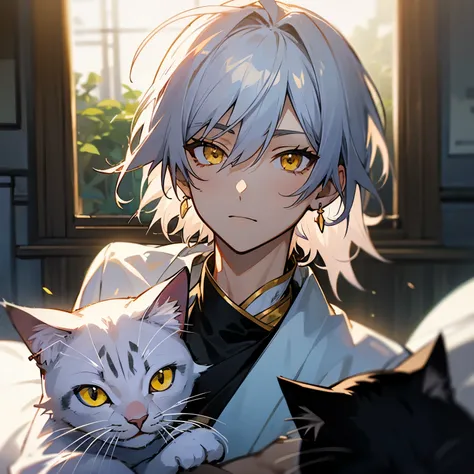 male、Silver Hair、20th Generation、Yellow Eyes、Kyoto Animation、quiet、Earrings、Cat Eyes、Transparent eyes