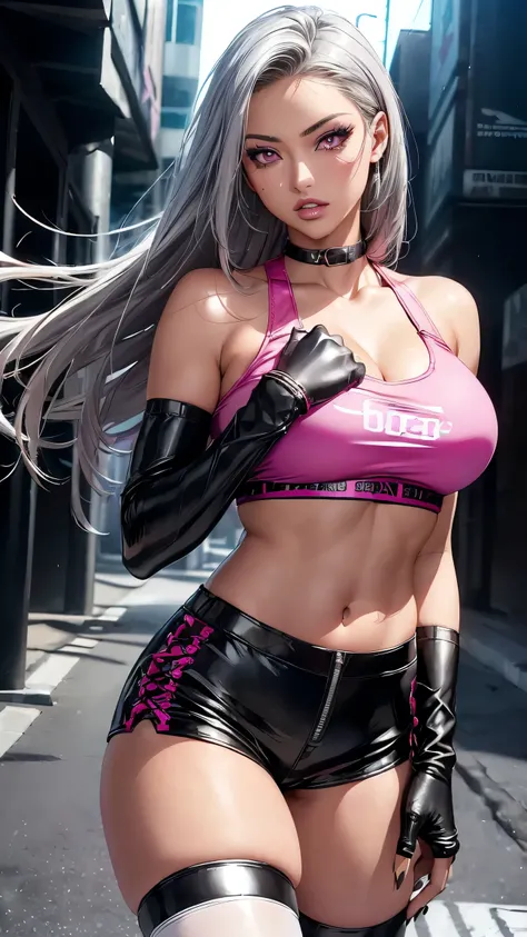 DIGITAL art, futuristic cyberpunk city , final fantasy 7 remake 3d cgi, (((Perfect masterpiece, highly detailed, 8K high resolution))),Extremely detailed 8K, Beautiful girl with voluptuous body, (Ultra HD, Ultra-detailed, Highly detailed, Highly realistic,...