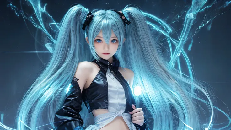 1 girl,  Hatsune Miku,  vocaloid,  blue eyes,  Lantern,  long hair,  Long Sleeve, watch viewers,  tie, sleeveless, sleeveless シャツ, twin tail
