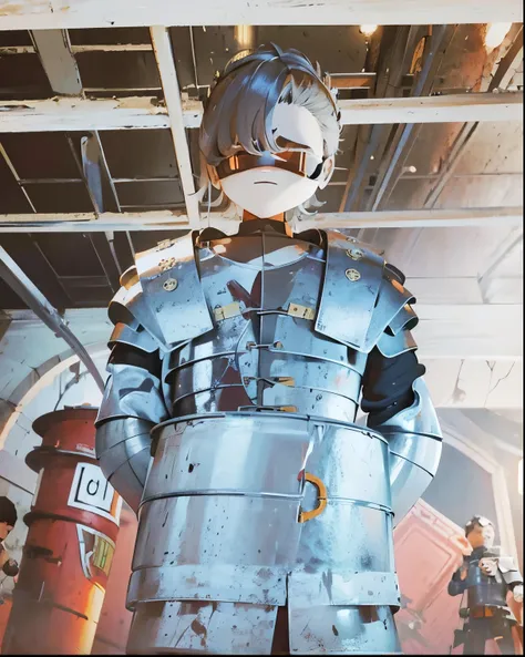 Murder drones, boy, body muscular hair black, armor Colosseum, eye
