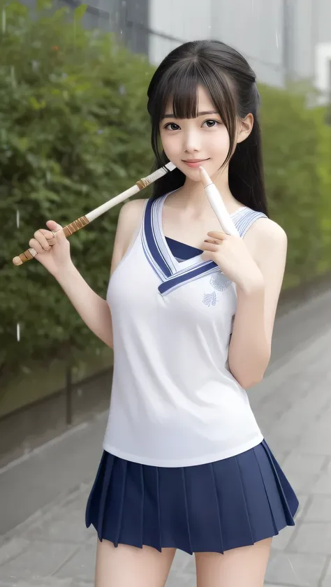 TOP QUALITY、 natural depiction、high definition、delicate、Very high degree of perfection 、 beautiful,Girls are in middle school１Grade、 black hair、cute girl eyes、BEST PROPORTION、small breasts、Looks like Daidouji Tomoyo、I'm wearing a thin summer drum and flute...