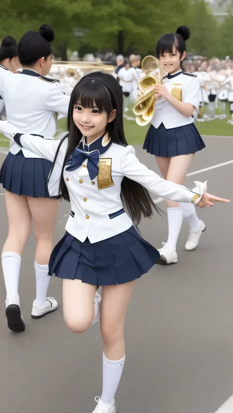 TOP QUALITY、 natural depiction、high definition、 exhaustive、delicate、Very high degree of perfection 、 beautiful,Girls are in middle school１Grade、 black hair、cute girl eyes、BEST PROPORTION、small breasts、Looks like Daidouji Tomoyo、I'm wearing a marching band ...