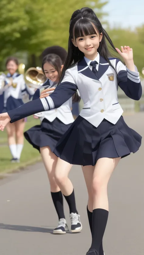 TOP QUALITY、 natural depiction、high definition、 exhaustive、delicate、Very high degree of perfection 、 beautiful,Girls are in middle school１Grade、 black hair、cute girl eyes、BEST PROPORTION、small breasts、Looks like Daidouji Tomoyo、I'm wearing a marching band ...