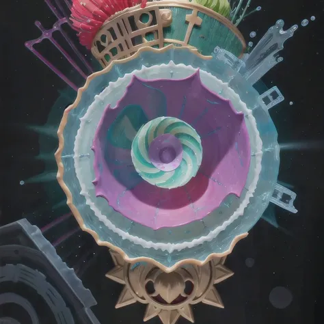 Seabed ice sheet background，detailed armor, ornate headdress, samurai helmet（（（Dynamic rotating concentric circles）））（Dynamic rotation of concentric circles）Mandala is the result of the long journey of creating concentric circles of liquid color, there is ...