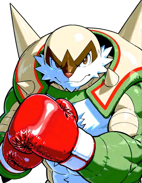 chesnaught, pokemon, high quality, male, solo, white background, no background, looking at viewer, posing, half body, muscular, wearing red boxing_gloves, boxing gloves, pov_boxing, boxing posture, boxing stance, front view, 