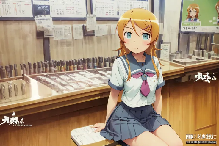 Kirino Takasaka,aakirino , long hair, hairclip, school uniform, grey sailor collar, purple neckerchief, white shirt, short sleeves, pleated skirt, grey skirt