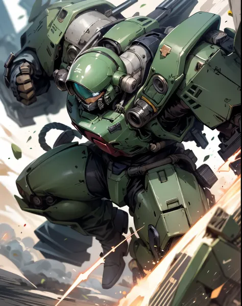 Zaku、Zaku， stylish man wearing armor、 dynamic pose 、green， jump