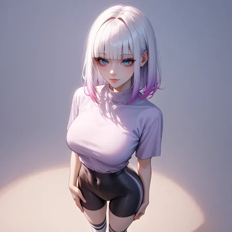 hand on own ass, ((pastel purple White hair, gradient hair ),top quality、 ( professional lighting without shadows )、 surreal, is fascinating、 figure like a slender supermodel、 1 girl, ( (full body, (Head-to-toe shot:1.4), full body shot, from front, from a...