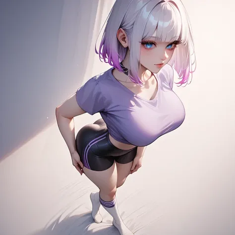 hand on own ass, ((pastel purple White hair, gradient hair ),top quality、 ( professional lighting without shadows )、 surreal, is fascinating、 figure like a slender supermodel、 1 girl, ( (full body, (Head-to-toe shot:1.4), full body shot, from front, from a...