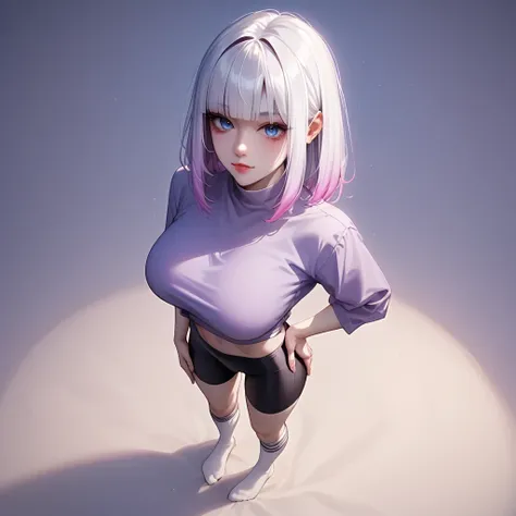 hand on own ass, ((pastel purple White hair, gradient hair ),top quality、 ( professional lighting without shadows )、 surreal, is fascinating、 figure like a slender supermodel、 1 girl, ( (full body, (Head-to-toe shot:1.4), full body shot, from front, from a...