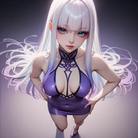 hand on own ass, (pastel purple White hair, gradient hair), best quality 、 Masterpiece、( professional lighting )、  surreal、( wearing high heels) ,(Nipples:0.65), Charming、 slender supermodel 、 one adult female , (full body, (Head-to-toe shot:1.4), full bod...