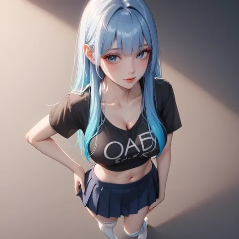 hand on own ass, (pastel white blue hair, gradient hair ), top quality、  Masterpiece、( professional lighting )、  surreal、 (Nipples:0.4), enchanting、  Slim waist、 1 girl, (full body, (Head-to-toe shot:1.4), full body shot, from front, from above,), ( slight...