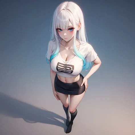 hand on own ass, (pastel white hair, gradient hair ), top quality、  Masterpiece、( professional lighting )、  surreal、 (Nipples:0.4), enchanting、  Slim waist、 1 girl, (full body, (Head-to-toe shot:1.4), full body shot, from front, from above,), ( slightly la...