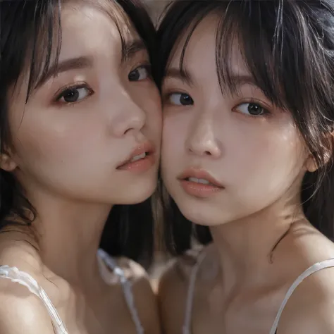 14. A double-exposure effect capturing twin sisters’ synchronized movements in a dynamic fashion pose.