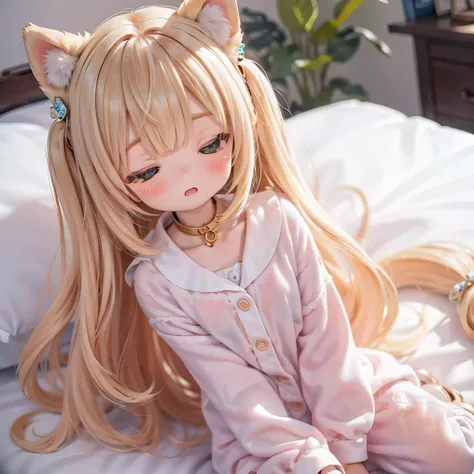 Shiba Inu girl sleeping in chibi pajamas、Girls sleeping in bed