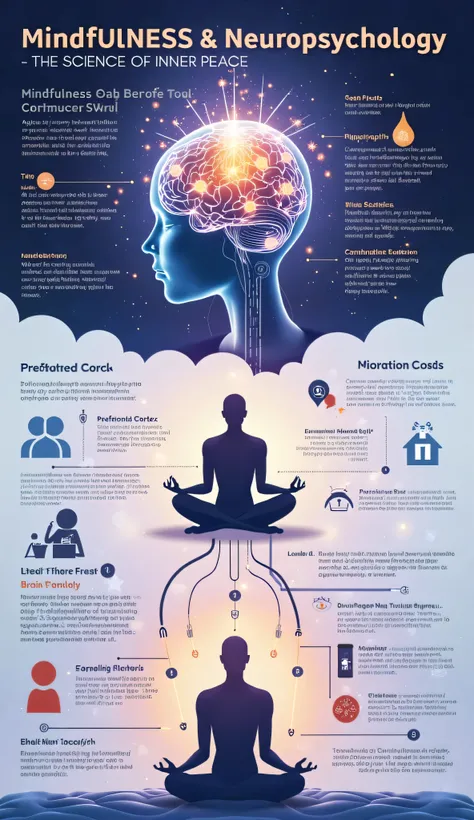 Design an engaging and visually stunning academic poster on "Mindfulness & Neuropsychology – The Science of Inner Peace" with a modern and immersive aesthetic.

Use a calming color palette of soft purples, deep blues, and warm gold accents to create a sens...