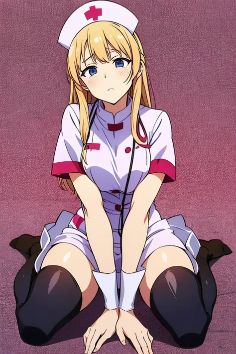 Older sister　 nurse　 style　タイトな nurse服　 disgusting expression　above your mouth　stockings