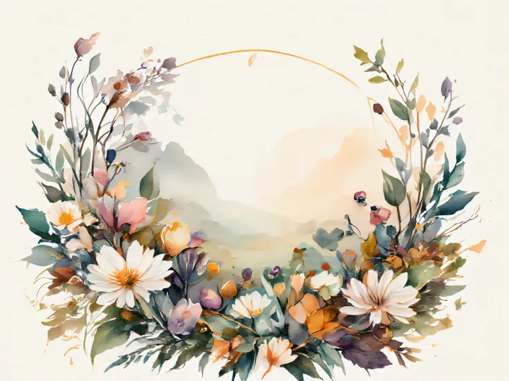  earthless background、watercolor, flower, leaf, high contrast, mute,  vintage 、 open middle margin、 logo、企業用 logo、posters、High resolution template, TOP QUALITY, detail, pink