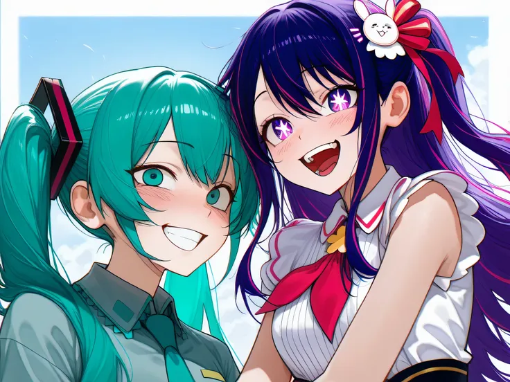 Grupo de amigos de Hatsune miku y hoshino Ai 4,sonrisa,teeth selfiesonrisay, felicidad,crazy Crazysonrisateeth happy
