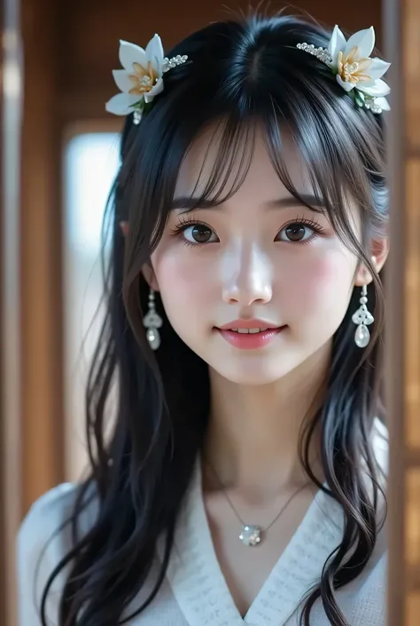 ( masterpiece:1.2, top quality made of straw ), ,{{ young woman alone:18age:smile}} ,{{ large double eyelids: mascara: teardrop bags}},(, , , open legs :1.7),break,
,frills:1.4),break,( sitting, flashy earrings, necress ,, small breasts , Che...