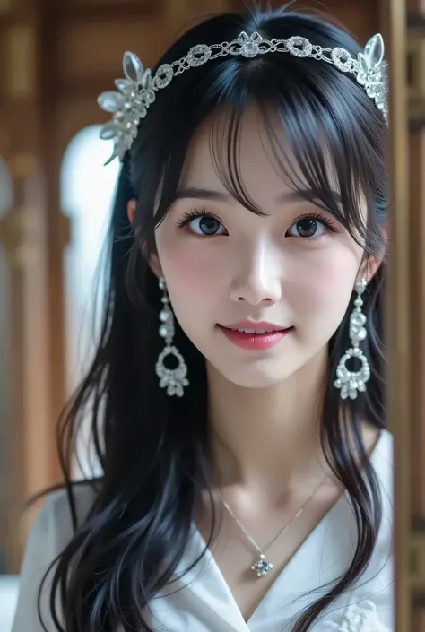 ( masterpiece:1.2, top quality made of straw ), ,{{ young woman alone:18age:smile}} ,{{ large double eyelids: mascara: teardrop bags}},(, , , open legs :1.7),break,
,frills:1.4),break,( sitting, flashy earrings, necress ,, small breasts , Che...