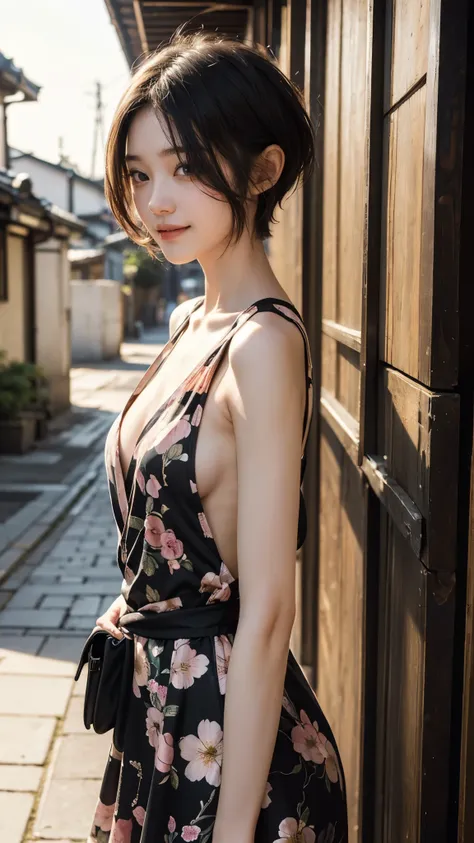  (girl wearing a sleeveless floral pattern dress:1.2), break ​masterpiece,8k,32K,TOP QUALITY,(detailed eyes),(cute Japanese woman),23 years old,(2 girls:1.4),elegant,(Detailed background depiction),Back Alleys of Japan,standing,sunlight,Daytime,(smile:1.2)...