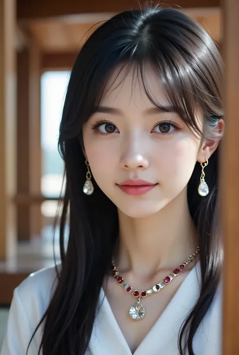 (  masterpiece:1.2,  TOP QUALITY ), ,{{    young woman alone:１８age:smile}} ,{{  large double eyelids：   mascara：   teardrop bags: long lashes::1.6}},(,  ,  sitting,,   open legs :1.7),break,
,break,(  Ruby Earrings, necklaces   ,,  small breasts , {{大きいNip...