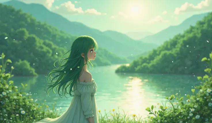 I need a 4K anime wallpaper whose color is green