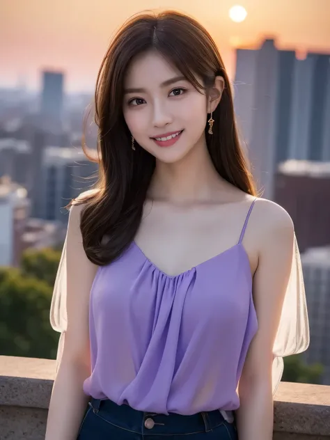 1girl in, (Wearing a transparency purple blouse:1.2), (Raw photo, Best Quality), (Realistic, Photorealsitic:1.4), masterpiece, Extremely delicate and beautiful, Extremely detailed, 2k wallpaper, amazing, finely detail, the Extremely Detailed CG Unity 8K Wa...