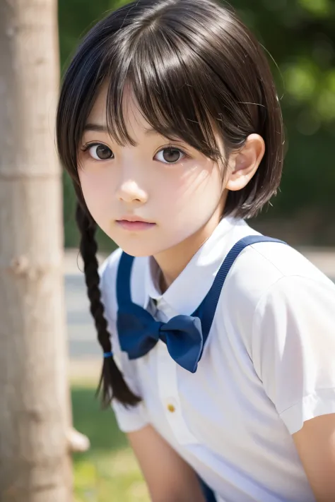  japanese girl　 big eyes　cute、  elementary school student 、, short cut hair ,  hairstyles are boyish style ,   Girl&#39;s facial expression ,   mysterious and cool impression　smile　Taken by the pool
I was slender,   slender back  、  single eyelids 、  arche...