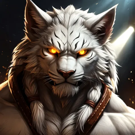 masterpiece,best quality,studio lighting,confident pose,glowing eyes,perfect face,perfect hands,detailed nose, detailed eyes,realistic colors,Rengar,male,feline,wild,cowboy shot