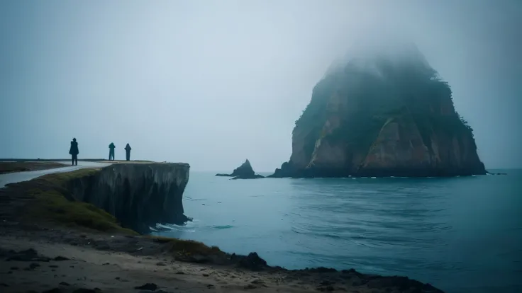  beautiful ocean, An eerie little uninhabited island,Cliff,fog, creepy atmosphere