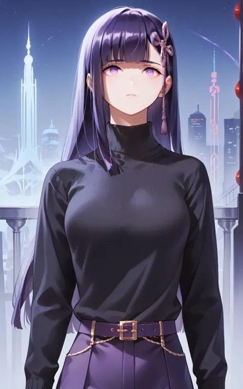 ((Random sexy pose)), upper body, Ren yamashiro, anime style, Random Sexy pose , ((Ultra detailing)), (very aesthetic, best quality, ultra detailed), intricate details,
1girl, Long hair, dark purple hair, purple eyes, shy, ((black Sweater, trurtle meck, sk...