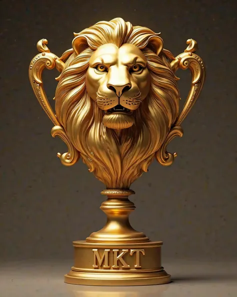 Create a gold-colored trophy with a lion's bust and the initials MKT