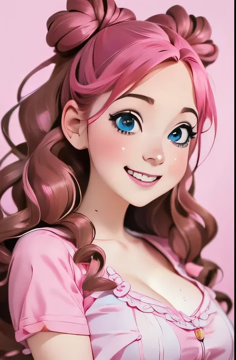 anime girl with heart shaped hair and pink blouse, kawaii realistic portrait, pink girl, cute kawaii girl, cute anime girl, anime girl, cute art style, cute detailed digital art, soft anime illustration, loish and wlop, realistic cute girl painting, cute d...