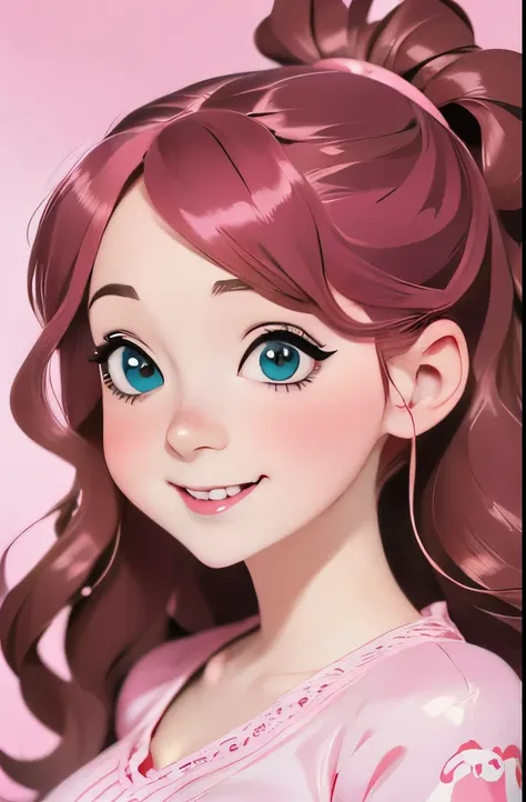 anime girl with heart shaped hair and pink blouse, kawaii realistic portrait, pink girl, cute kawaii girl, cute anime girl, anime girl, cute art style, cute detailed digital art, soft anime illustration, loish and wlop, realistic cute girl painting, cute d...