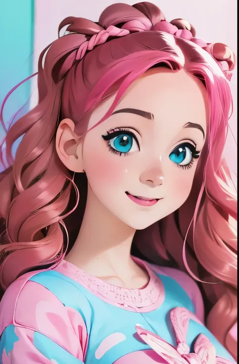 anime girl with heart shaped hair and pink blouse, an anime drawing inspired by loish, pixiv, fantasy art, kawaii realistic portrait, pink girl, cute kawaii girl, cute anime girl, anime girl, cute art style, cute detailed digital art, soft anime illustrati...