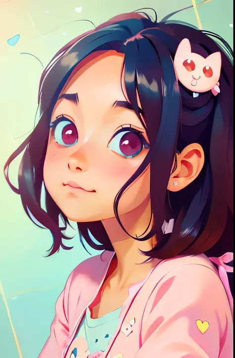 anime girl with heart shaped hair and pink blouse, kawaii realistic portrait, pink girl, cute kawaii girl, cute anime girl, anime girl, cute art style, cute detailed digital art, soft anime illustration, loish and wlop, realistic cute girl painting, cute d...